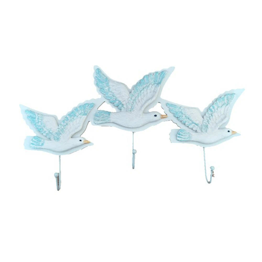 3-Hook Seagull Mediterranean Style Resin Made Wall Hanging Hook Home Decoration