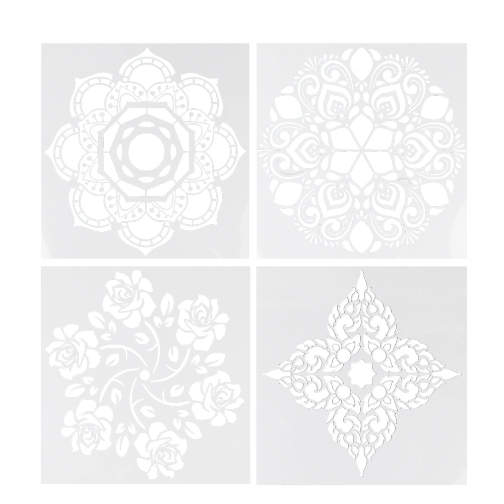 4pcs Premium Reusable Stencils Set Mandala Drawing Stencils Hollow Out Spraying Stencils DIY Hollow Mandala Stencils (White)