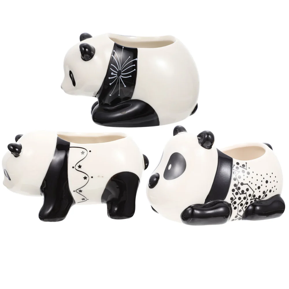 3pcs Panda Design Flowerpots Ceramic Flowerpots Desktop Panda Flowerpots