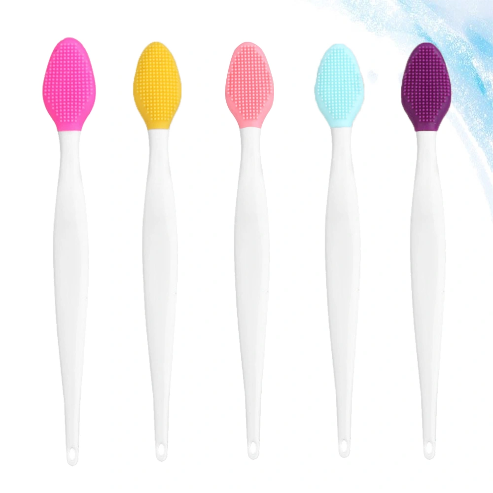 5PCS Silicone Beauty Nose Brush Nasal Wash Brush Long Handle Nasal Brush Portable Nose Blackhead Clean Brush Lip Brush Tool for Home Dorm (Rosy+Light Pink+Yellow+Light Green+Purple)