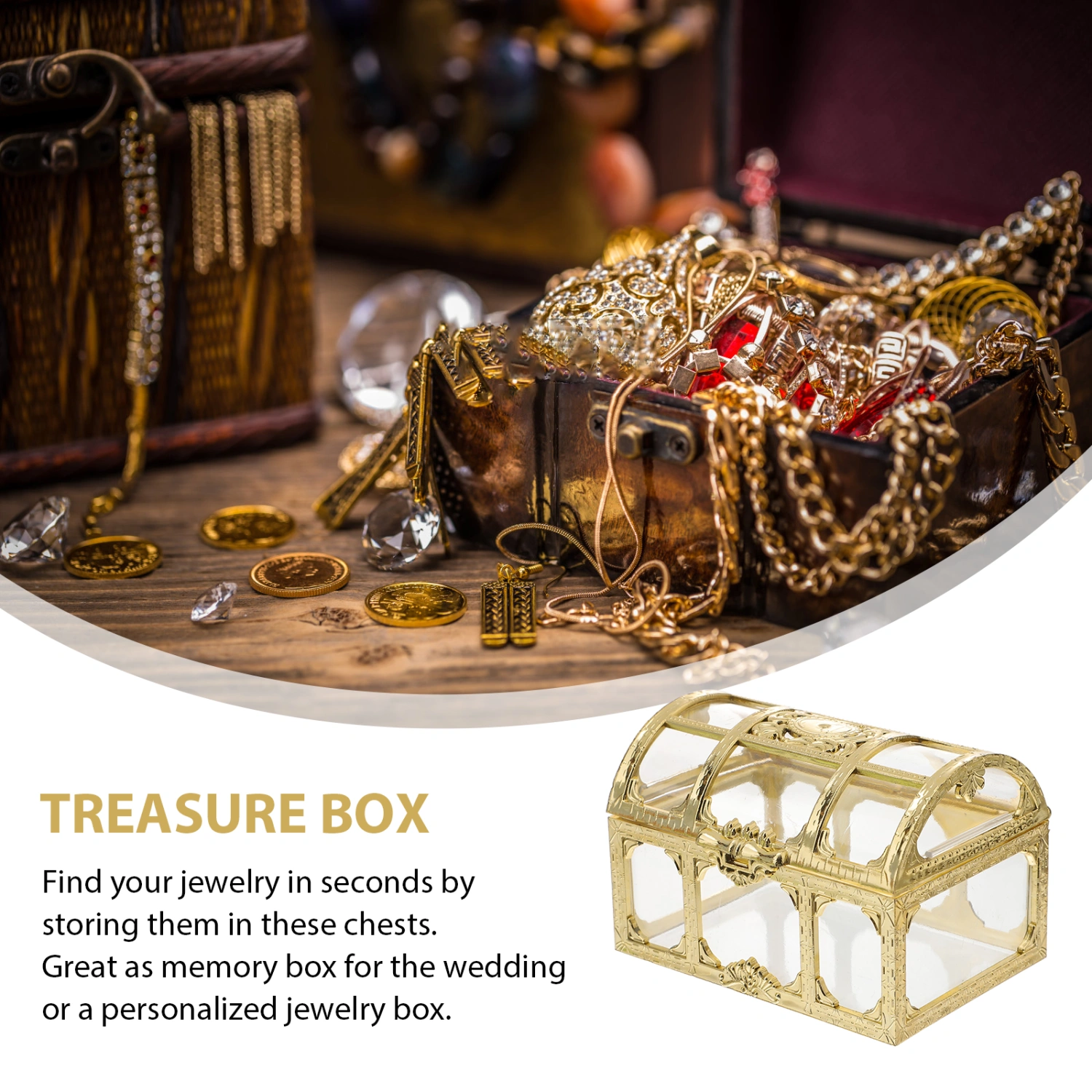 2pcs Plastic Transparent Pirate Treasure Box Crystal Jewelry Box Storage Organizer Trinket Keepsake Treasure Chest