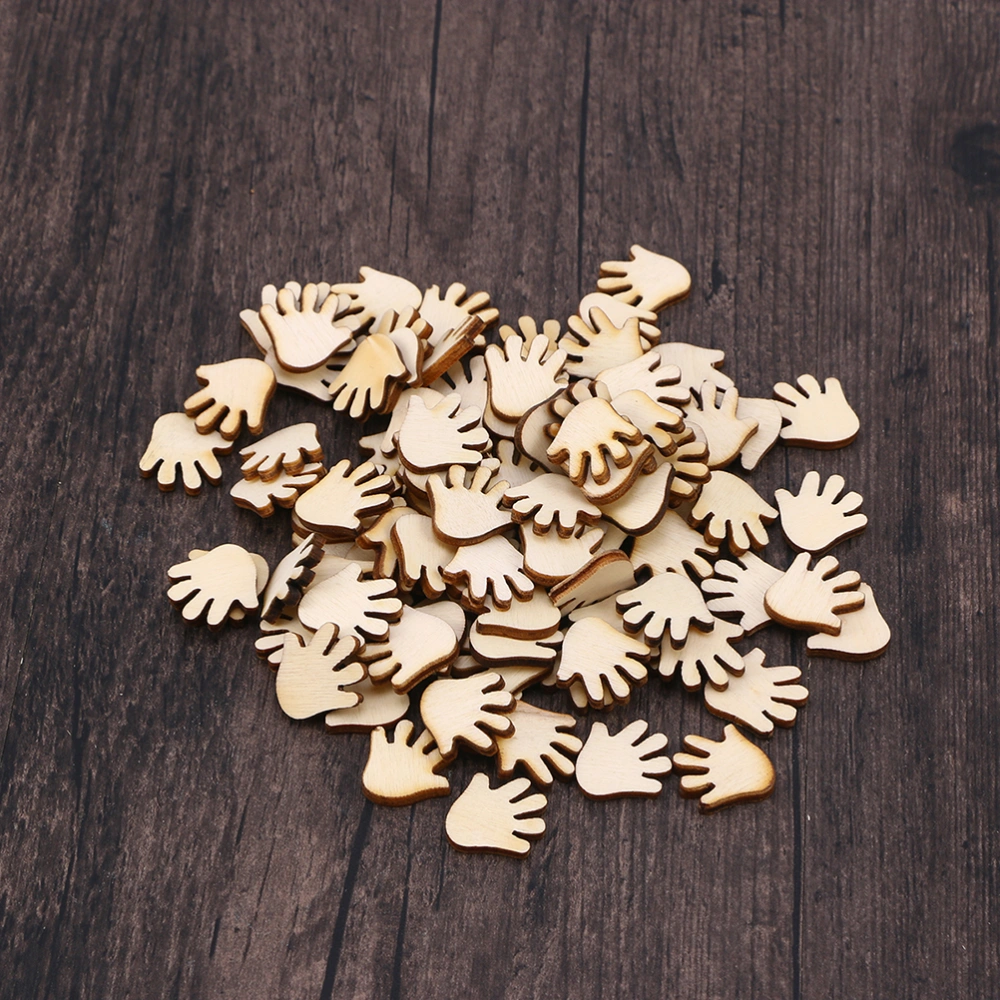 50pcs Cartoon Palm Shape Wooden Pieces Cutouts Craft Embellishments Wood Ornament Manual Accessories for DIY Art