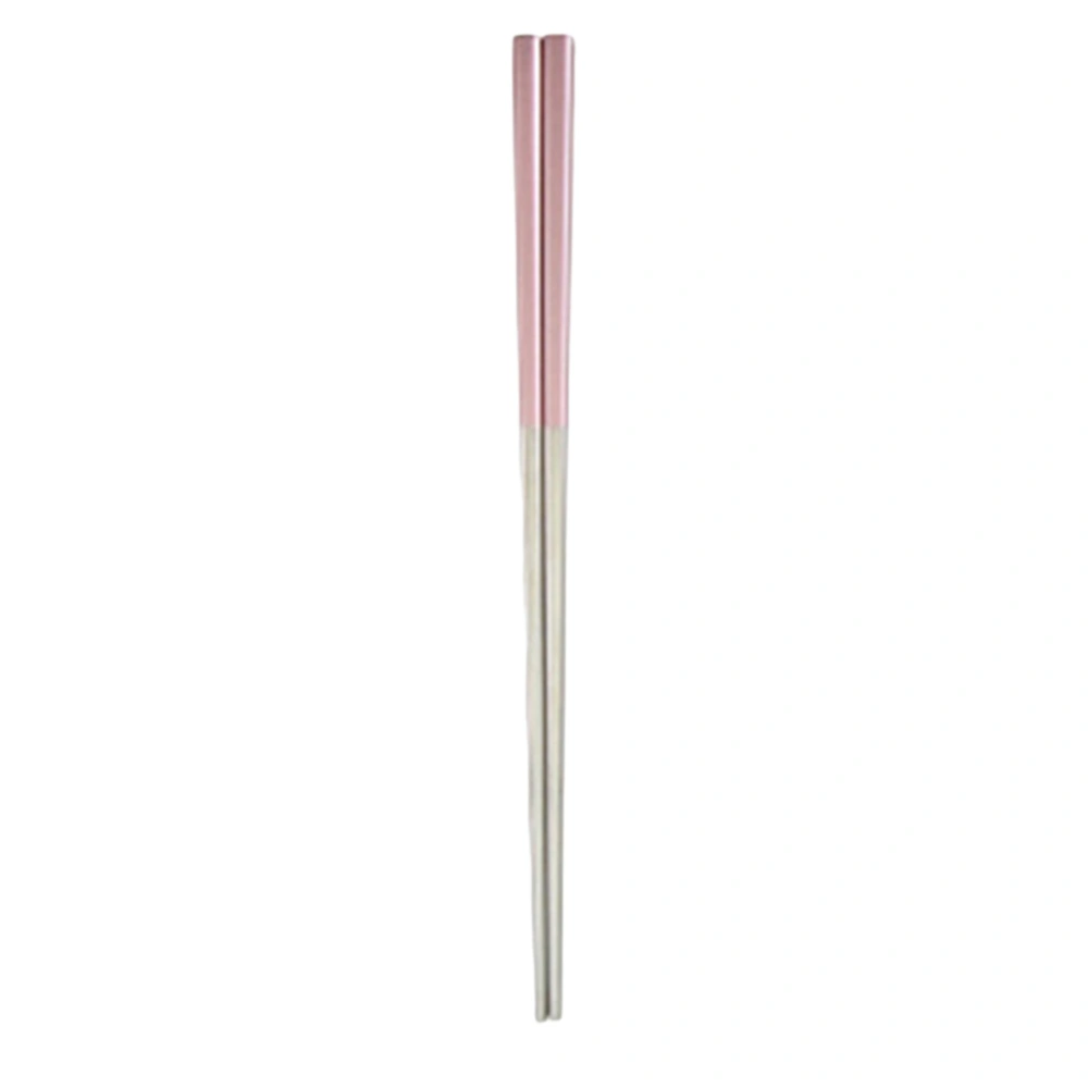 A Pair of 23CM Stainless Steel Plating Chopsticks Ultra Lightweight Square Anti-slip Chopsticks (Pink and Silver)