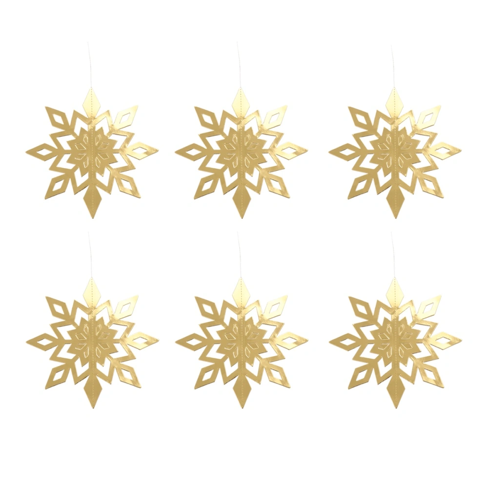 6pcs 3D Paper Snowflake Shape Pendant Delicate Home Hanging Ornaments for New Year Christmas Wedding Birthday Party (Golden)