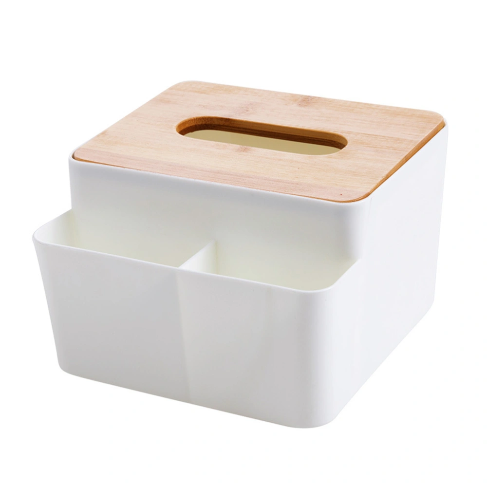 Plastic Tissue Box with Wooden Lid Decorative Desktop Organizer Box for Tissue Glasses