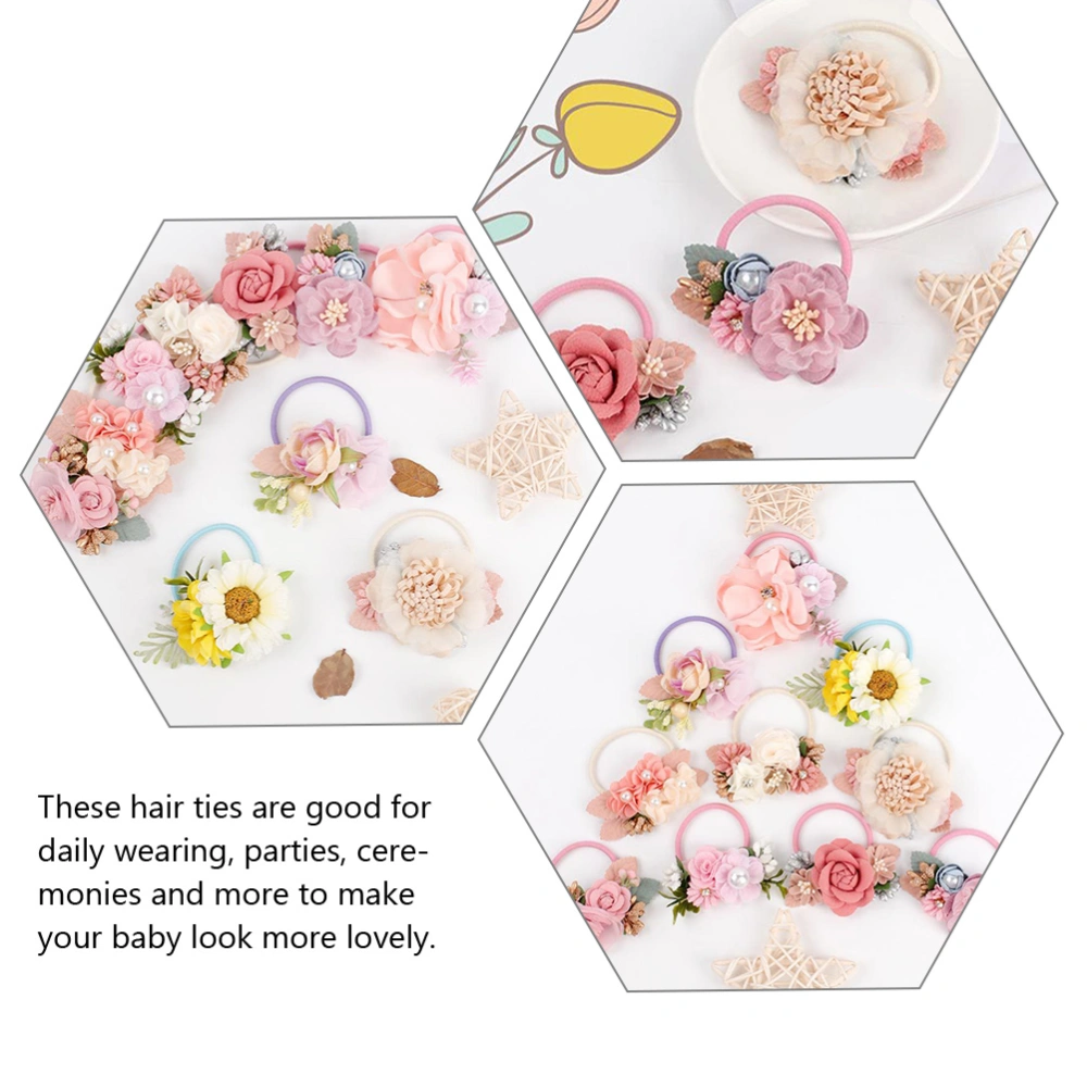 6pcs Elastic Hair Ties Baby Hair Bands Girls Flower Hair Ties Hair Accessories