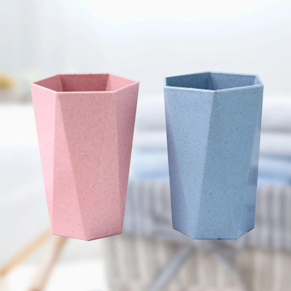 2pcs Thicken Couple Toothbrush Cups Washing Cup Wheat Straw Toothbrush Cup for Home Pink and Blue