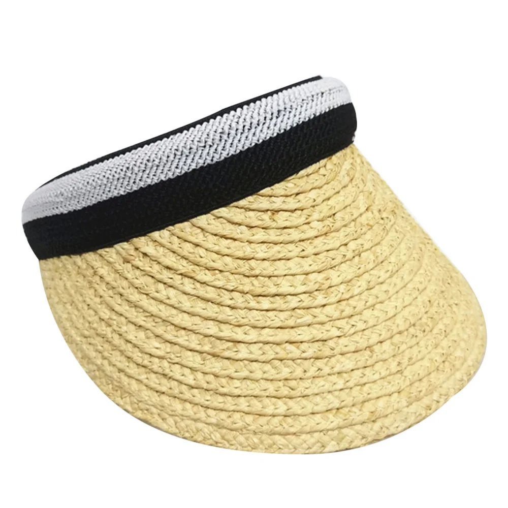 Raffia Straw Hat Sun Visor Casual Shade Hat Riding Topless Hat Traveling Sunshade Hat for Wearing Herbal