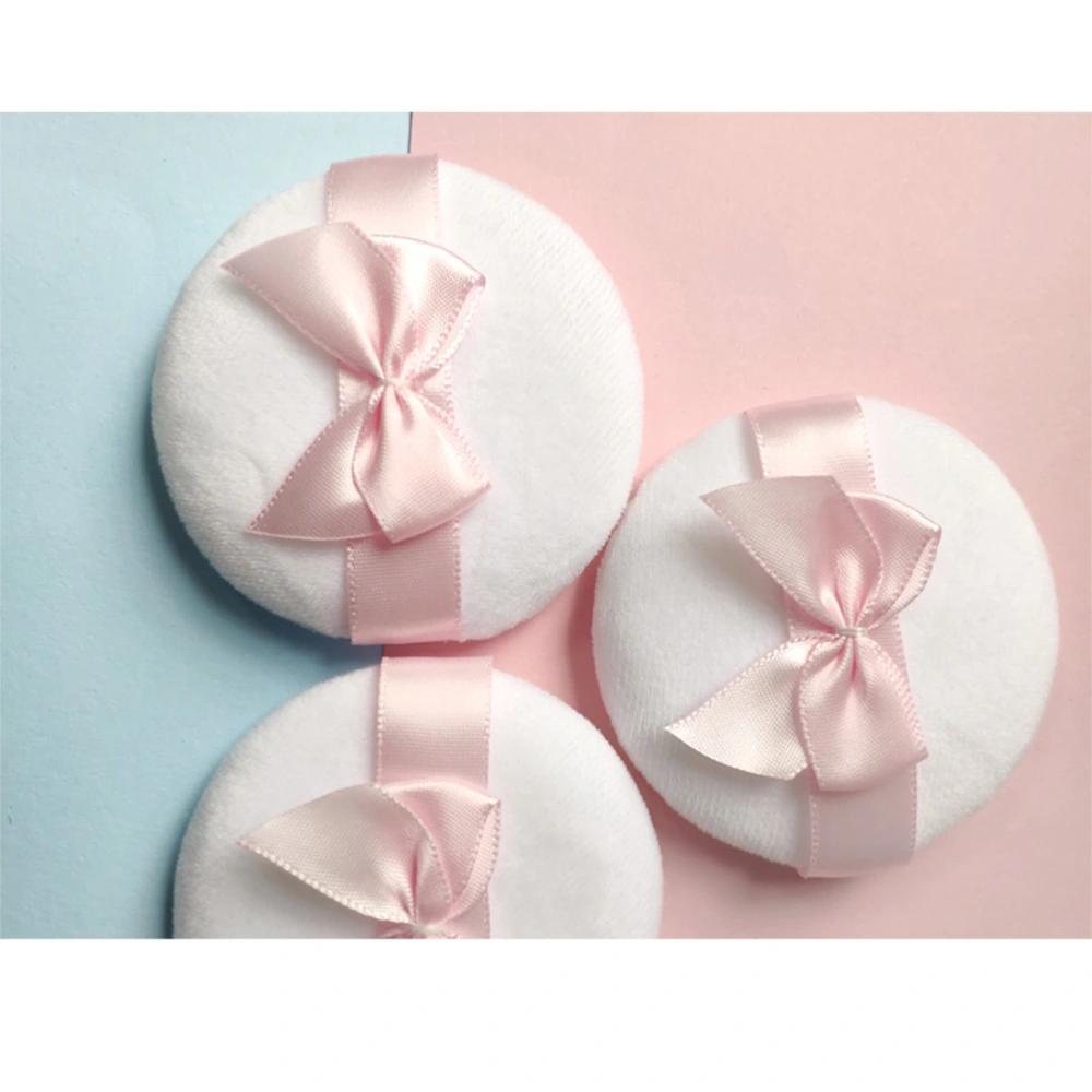 5pcs Puff Round Shape with Bowknot Decor Baby Powder Puff for Baby Infant (White)