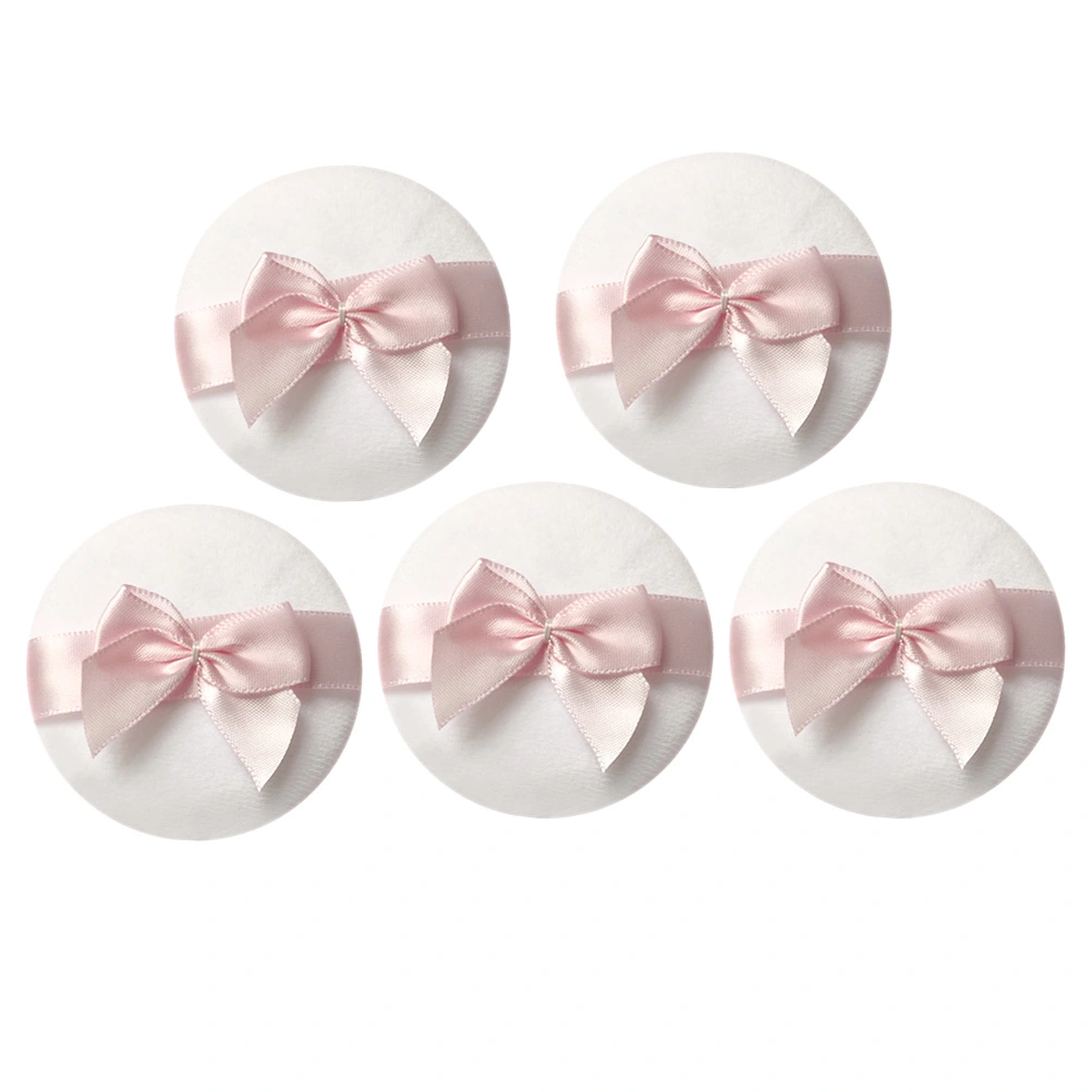 5pcs Puff Round Shape with Bowknot Decor Baby Powder Puff for Baby Infant (White)