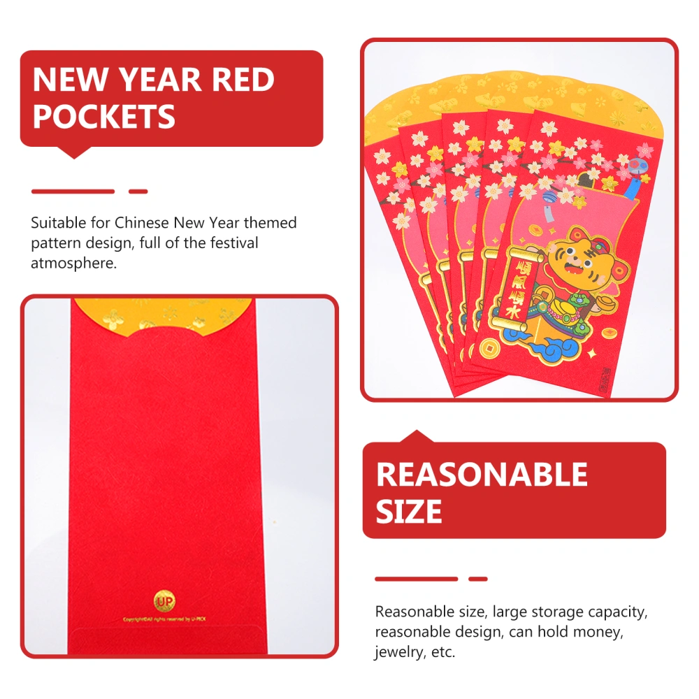 12Pcs New Year 2022 The Year of the Tiger Colorful Red Envelope Money Gift Bags