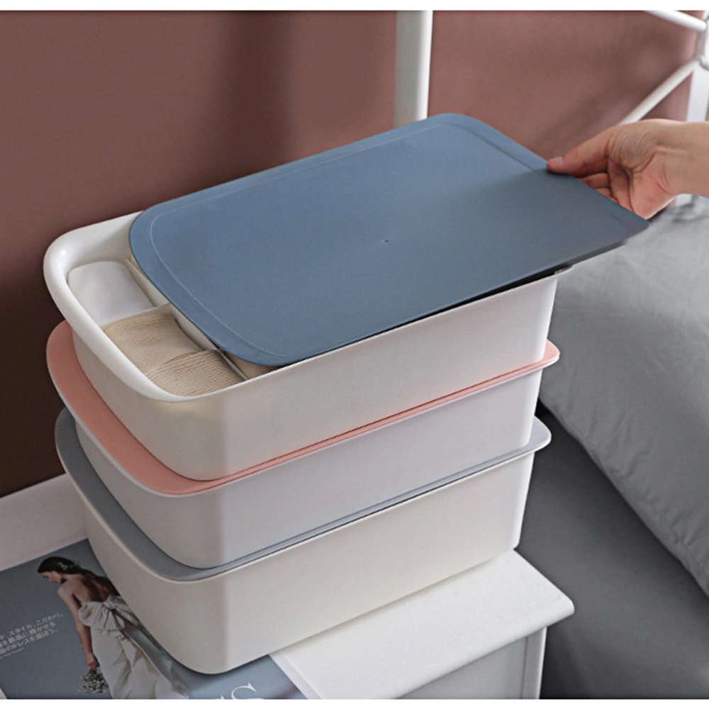 Plastic Storage Box Underwear Storage Case Socks Organizer Panties Briefs Container with Lid (White Case + Pink Lid)