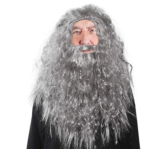 Halloween Cosplay Wig Beard Set Long Gray Wizard Wig Beard Costume Accessory for Party