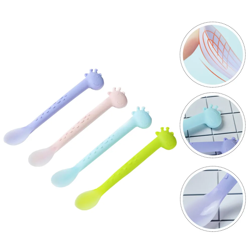 4Pcs Infant Spoons Silicone Spoon Baby Feeding Training Spoon Tableware