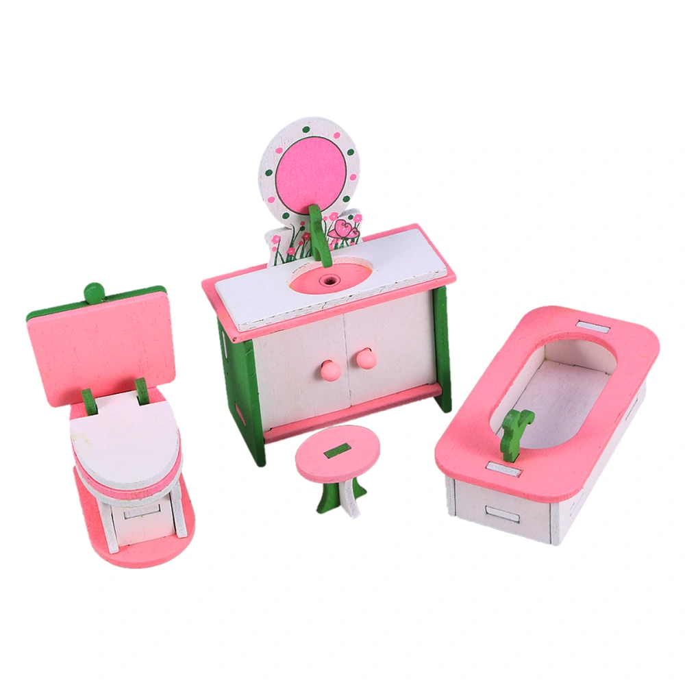 4pcs Wooden Play House Mini Furniture Simulation Mini Home Furnishing Decor Toys Furniture Ornaments (Pattern NO.556)