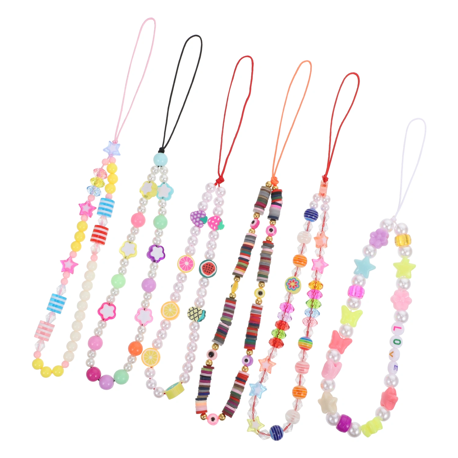 6pcs Acrylic Short Mobile Phone Chains Anti-lost Wrist Phone Chains Flower Chains