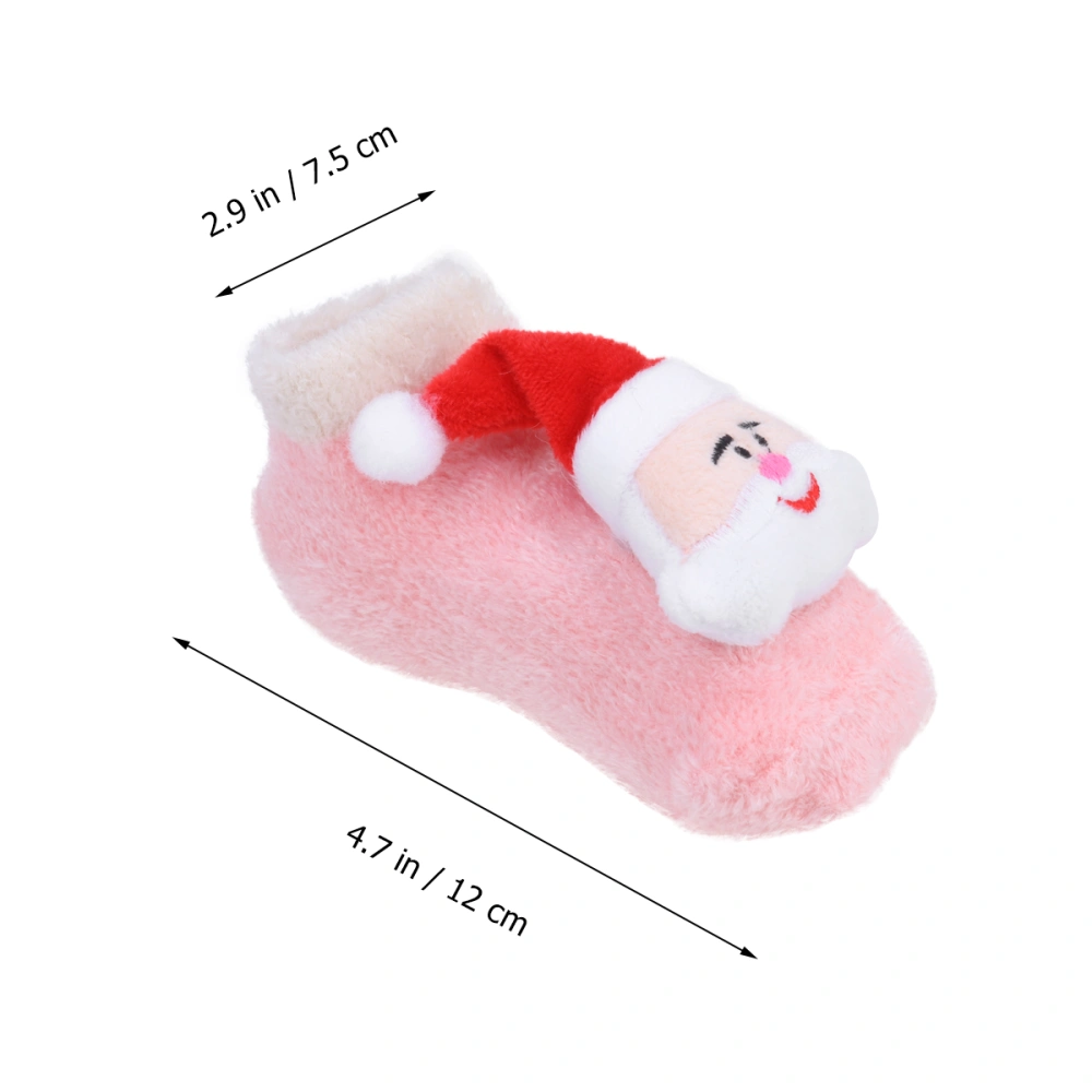 2 Pairs Christmas Baby Stockings Winter Warm Kids Socks Anti-slip Floor Socks (Pink Santa Claus and Christmas Deer, Size L, 1-3 Year Old)