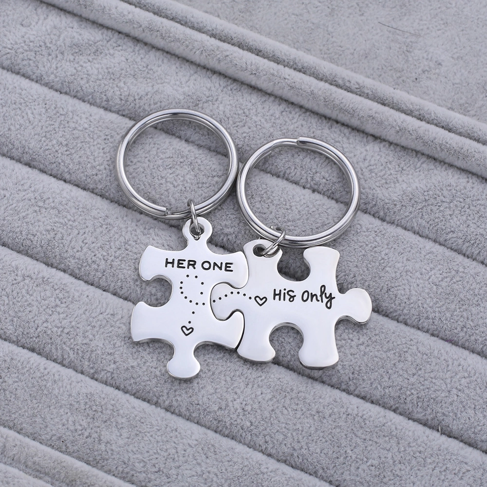 1 Pair Letter Printed Key Chains Titanium Steel Keyrings Key Pendants Key Hanging Decoration for Couples