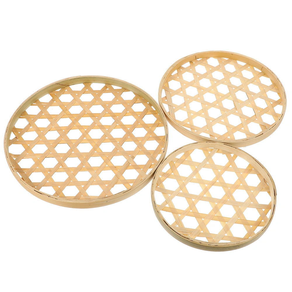 3Pcs Round Bamboo Sieves Household Sundries Food Trays Weaving Bamboo Baskets