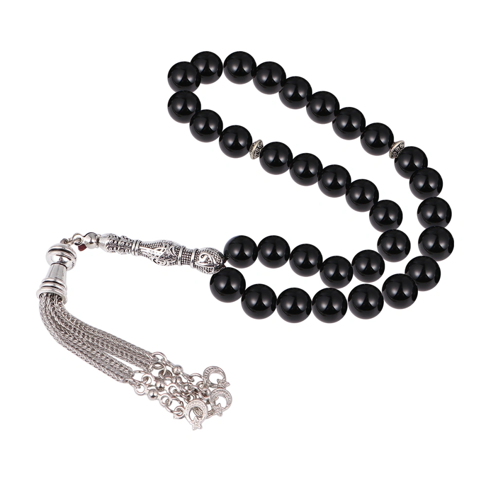 Muslim 33 Prayer Beads Pilgrimage Natural Agate Beads Rosary Prayer Hand Chain (Black)