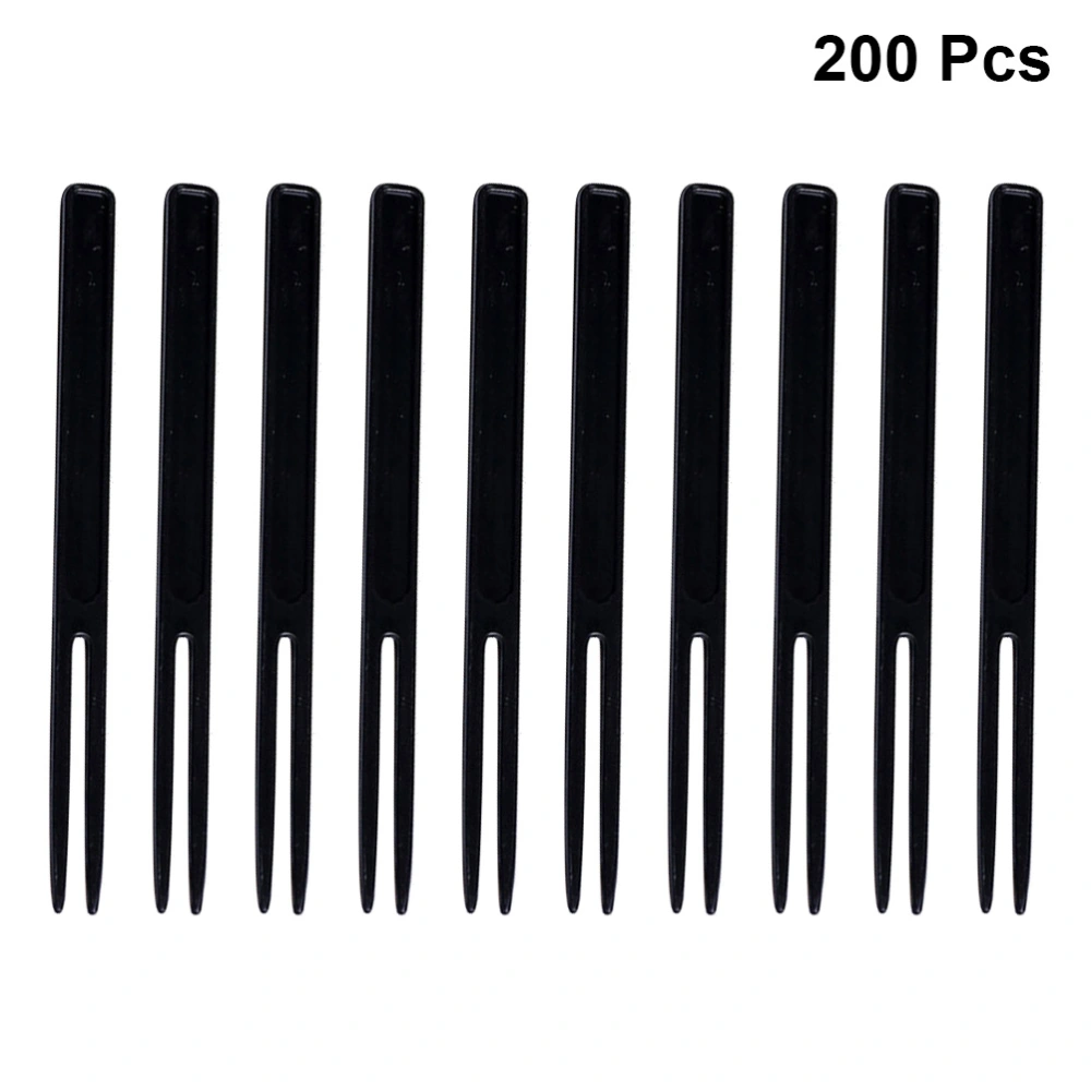 200pcs Disposable Plastic Fruit Picks Two Tooth Cake Forks Party Supplies for Wedding Birthday (Black)