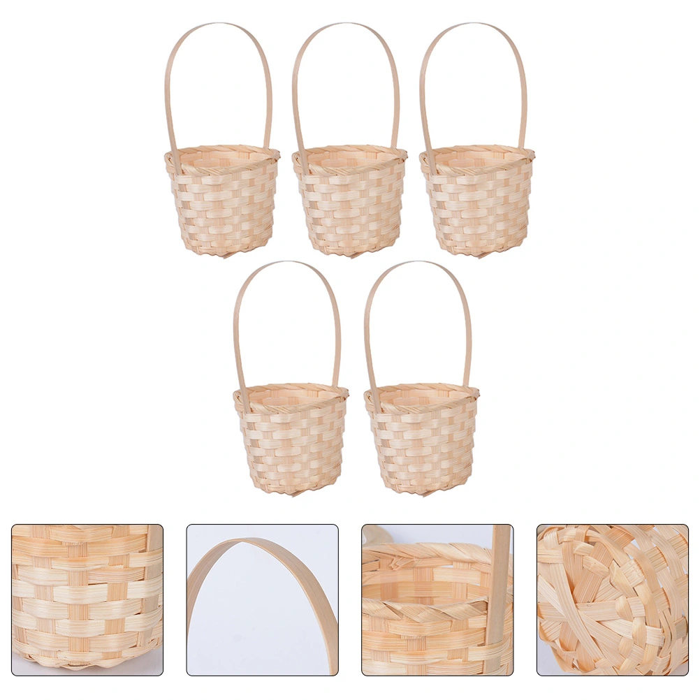 5pcs Bamboo Weaving Picnic Basket Practical Flower Holder Home Storage Basket