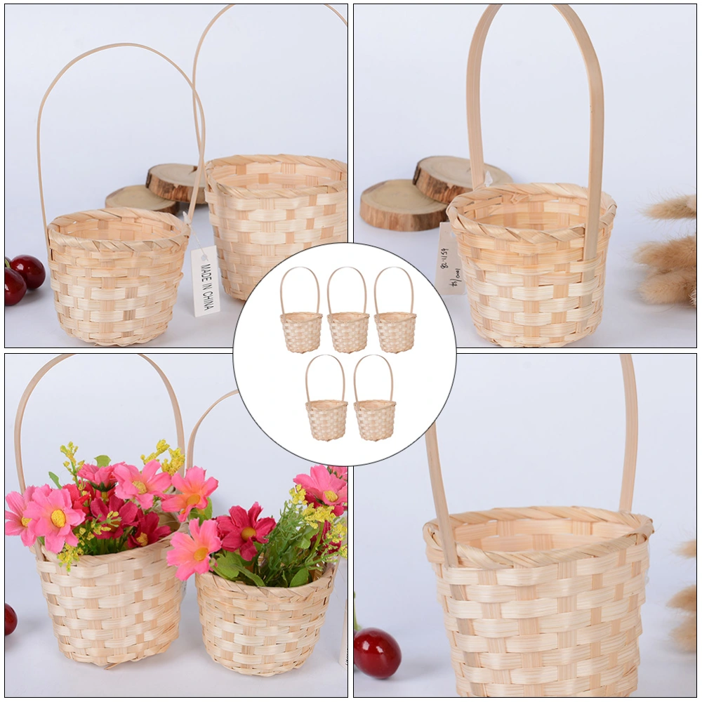 5pcs Bamboo Weaving Picnic Basket Practical Flower Holder Home Storage Basket