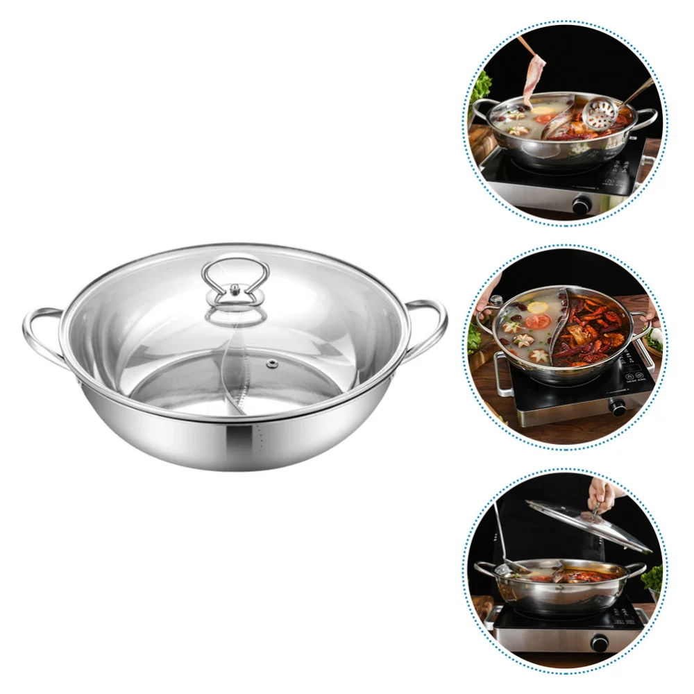 Stainless Steel Hot Pot Chinese Style Double Flavor Hot Pot Kitchen Accessory