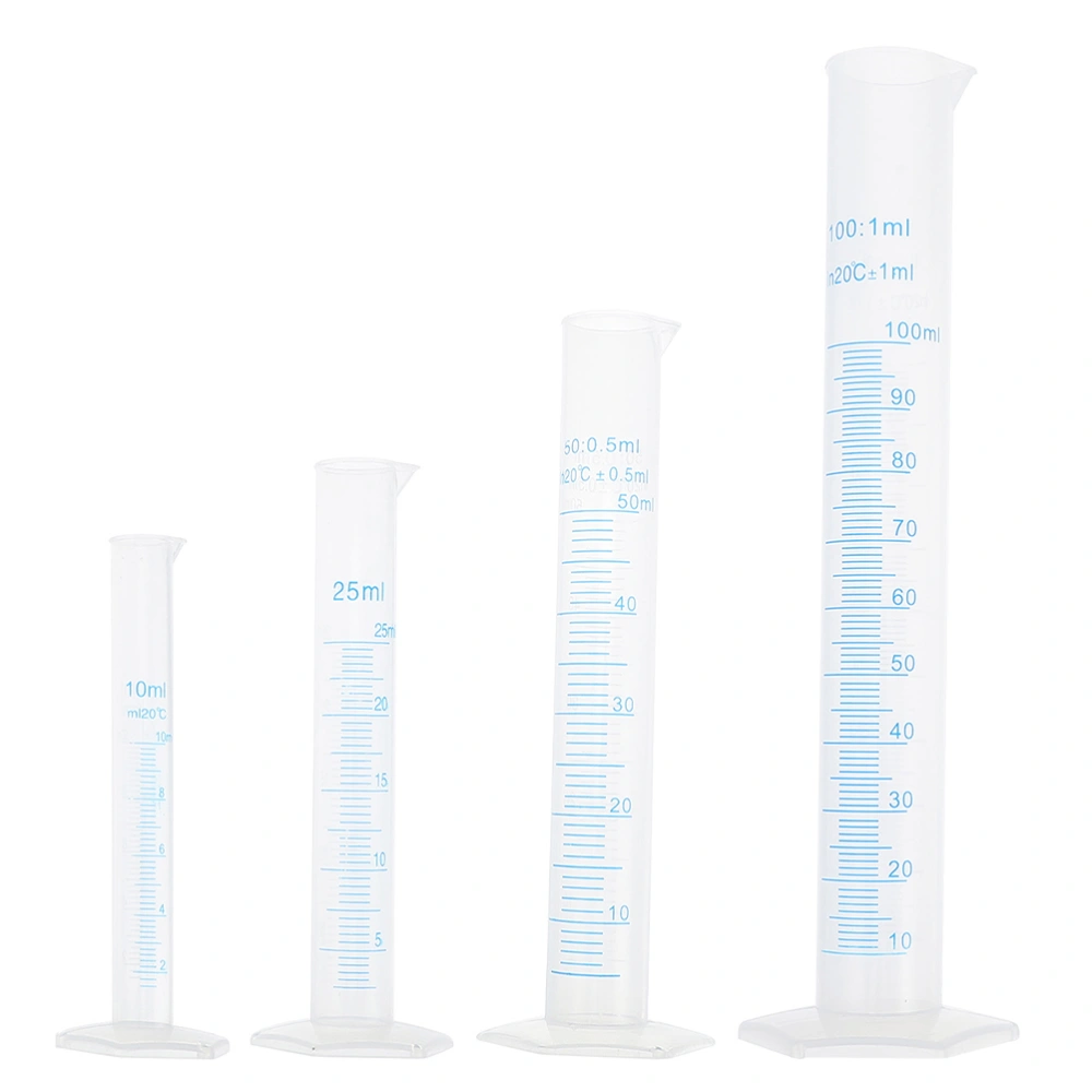 4pcs Plastic Cylinders Professional Measuring Cylinders Test Scale Tubes