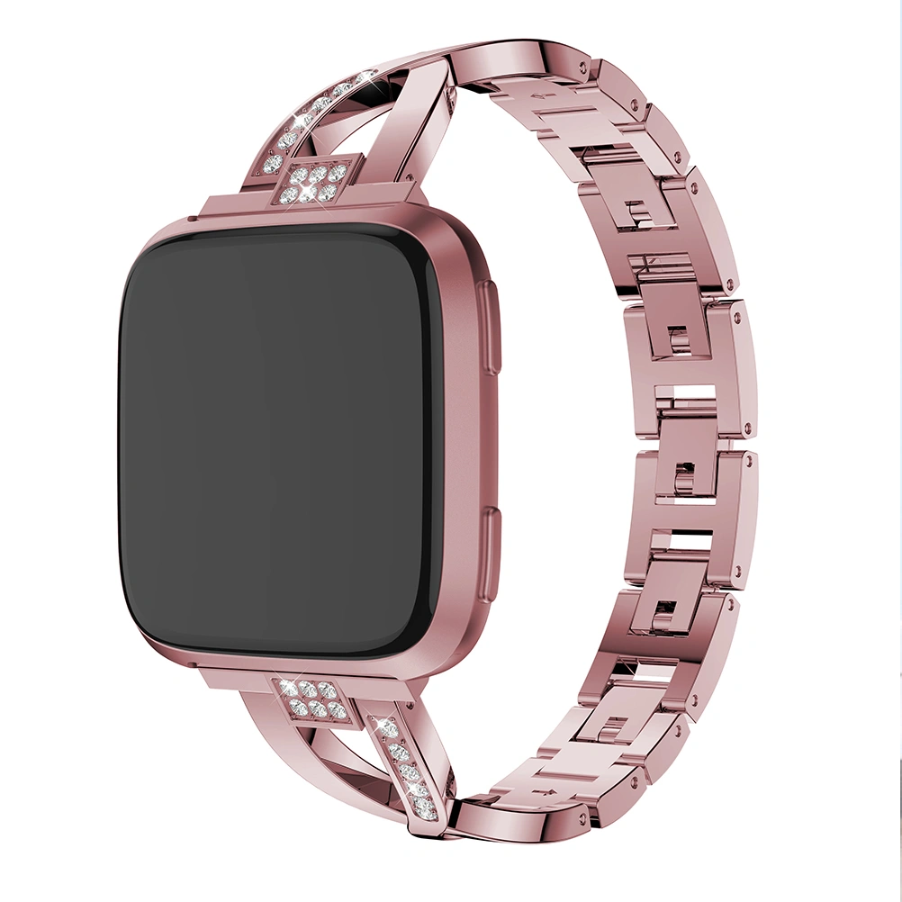 Rhinestone Watchband Beautiful Practical X Shaped Watchband Compatible With Fitbit Versa lite X Rose Pink