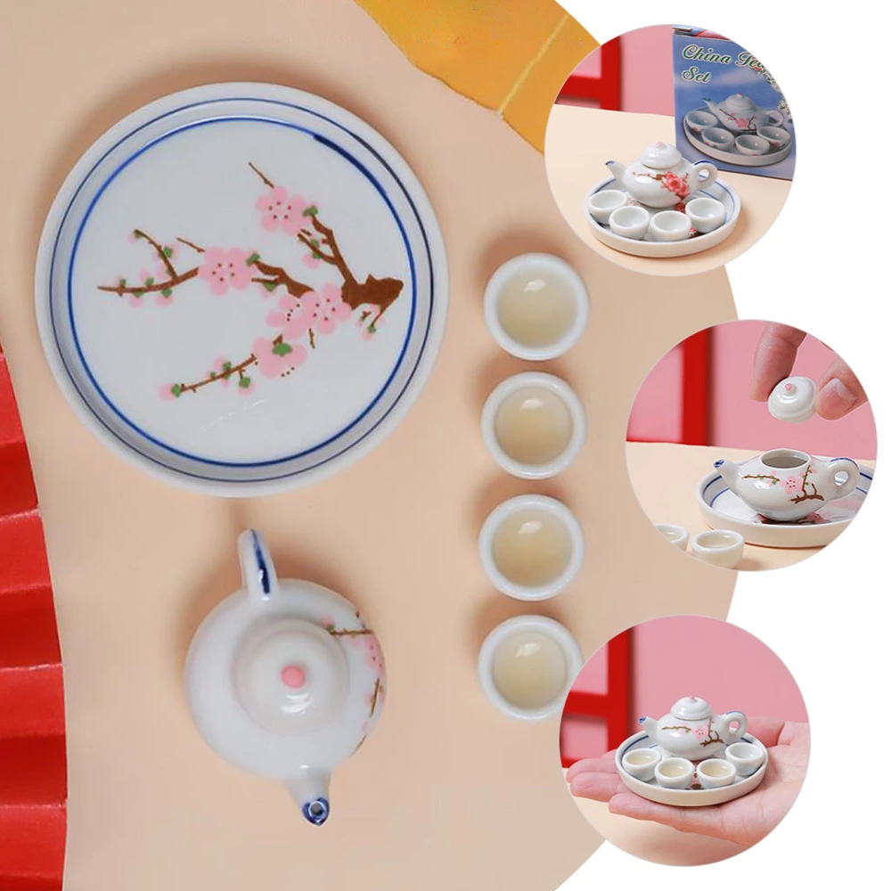 1 Set of Mini House Tea Ware Doll House Tea Tray Tea Kettle Teacup Adornments