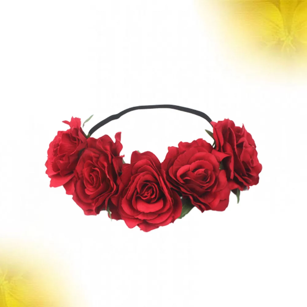 DIY Cloth Hairband Rose Wreath Headdress Fashion Photo Prop Beautiful Hair Ornament Wedding Headdress (Red)