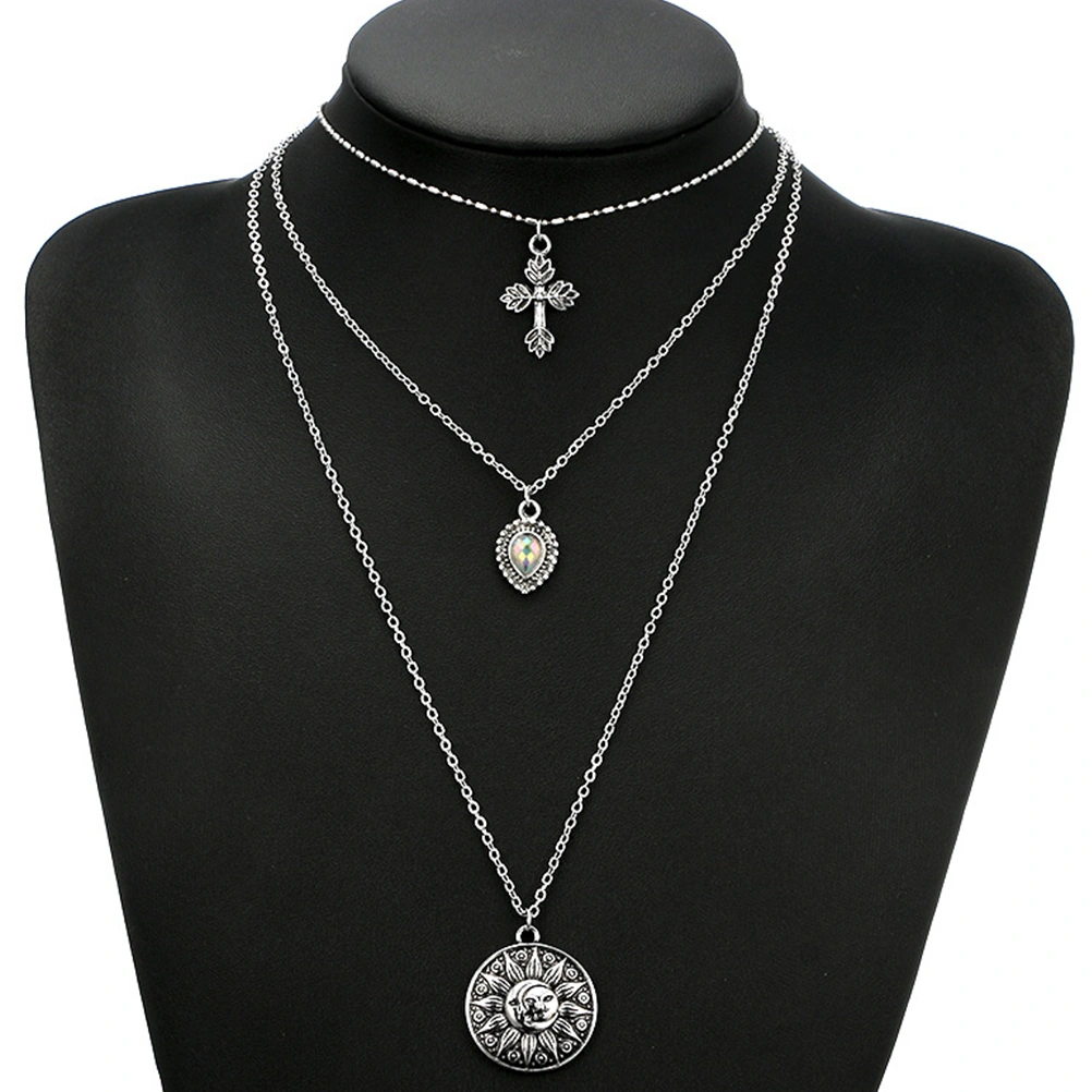 Bohemia 3 Layered Multilayer Pendant Necklace Alloy Choker Necklace Stylish Jewelry Gift for Women