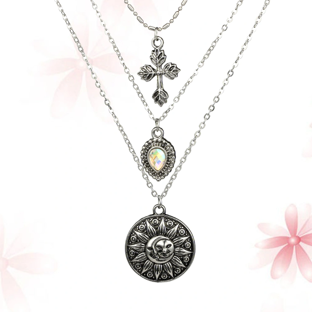 Bohemia 3 Layered Multilayer Pendant Necklace Alloy Choker Necklace Stylish Jewelry Gift for Women