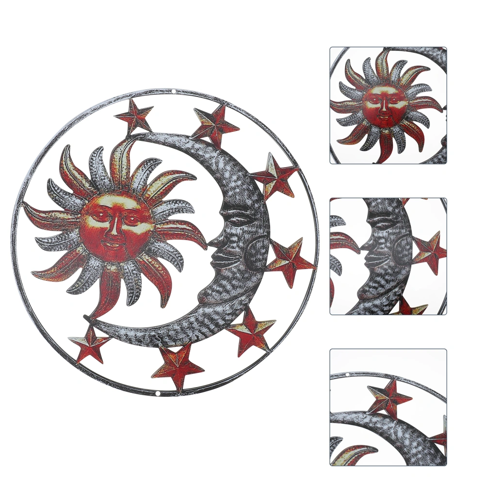 1pc Sun Moon Design Wall Pendant Iron Hanging Decor Outdoor Wall Decor