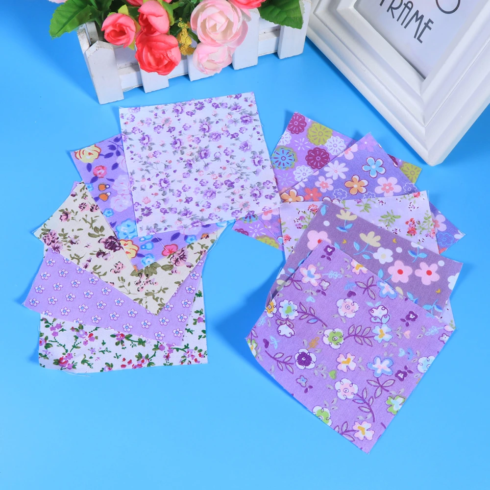 10 Pcs Printed Floral Cotton Twill Fabric Handmade DIY Cotton Cloth for Patchwork Quilting Baby Bedding Sewing (Purple)