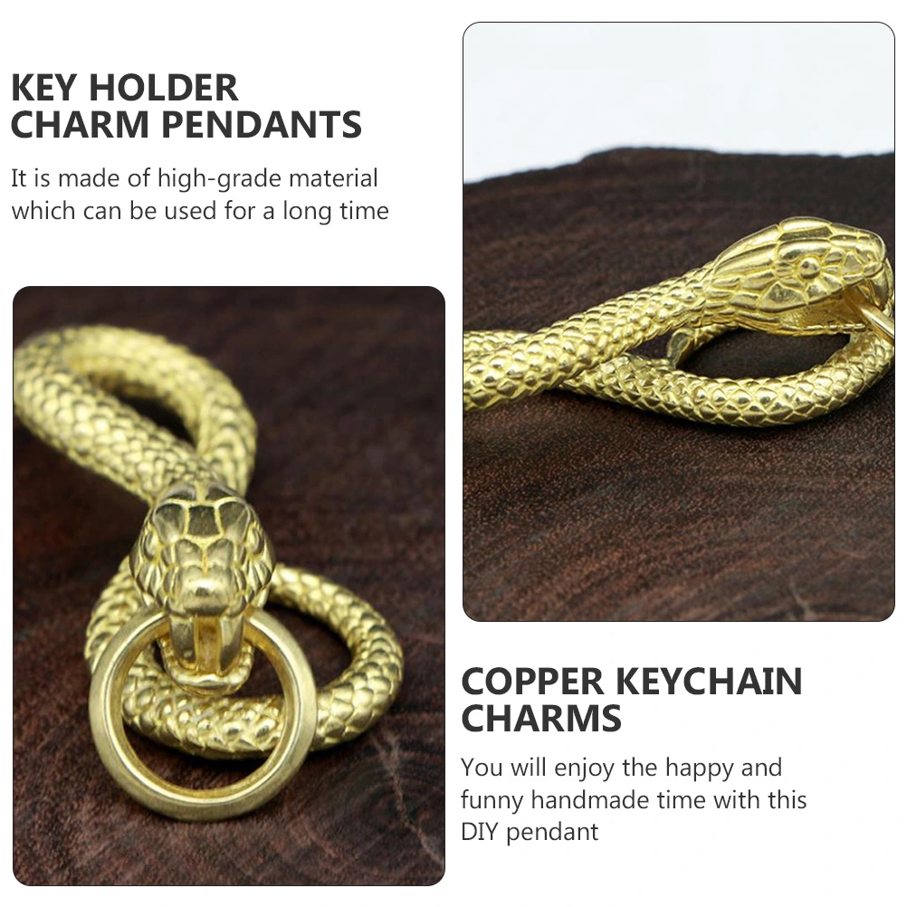 1Pc Chic Copper Snake Keychain Pendant DIY Bag Pendant Key Ring Pendant (Yellow)