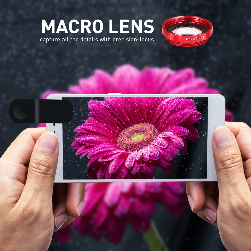 SOLUSTRE 2 Sets Cell Phone Camera Lens Universal Mobile Phone Lens 3 in 1 Super Wide Angle Lens Macro Lens and Fisheye Lens (Red Lens Black Clip)