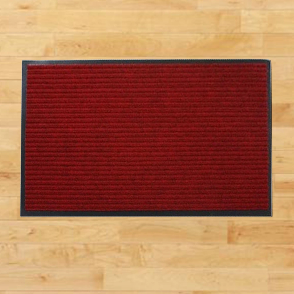 PVC Double Stripe Design Entrance Rug Floor Mats Washable Indoor Outdoor Low Profile Doormat Shoe Scraper Doormat (Dark Red) - 40x60cm