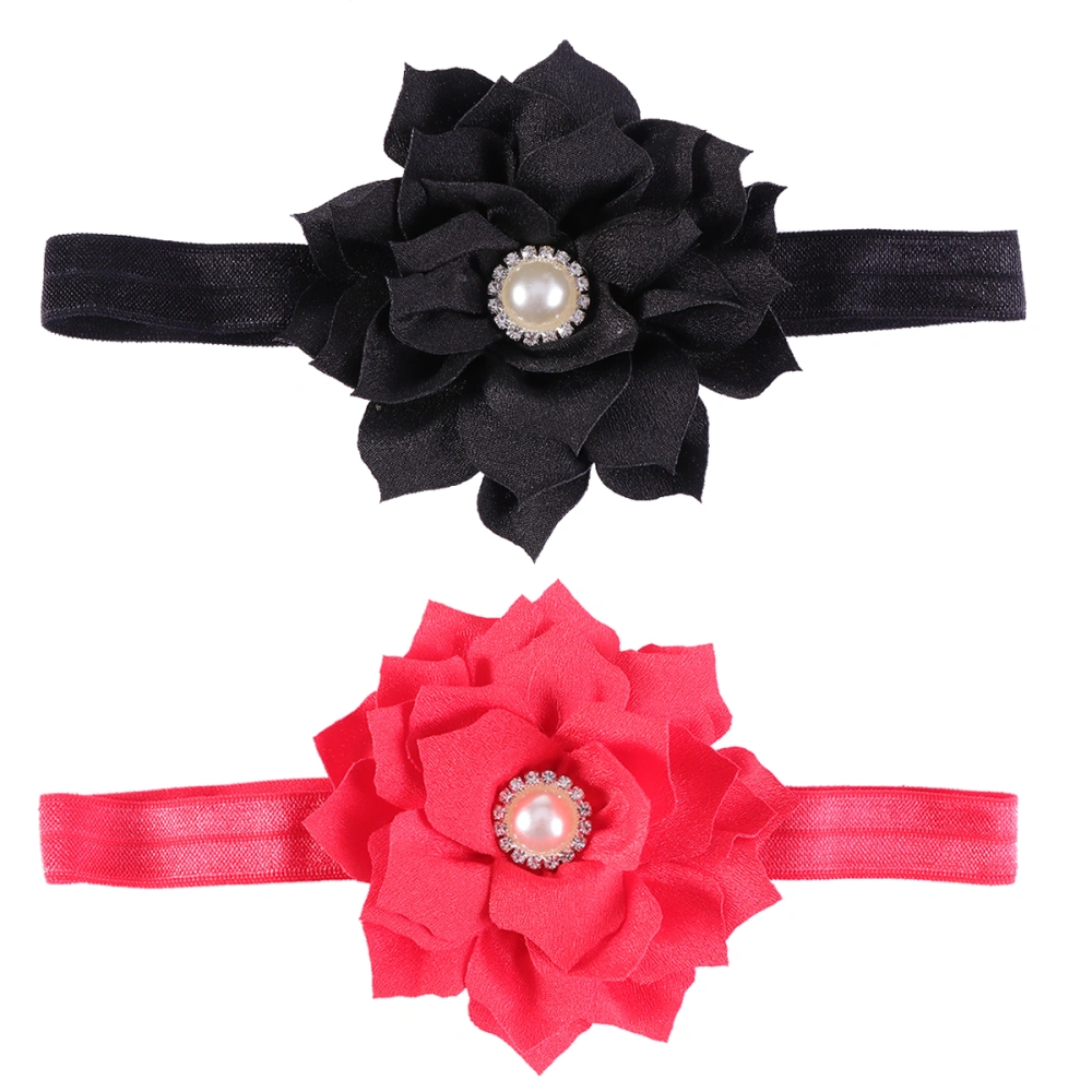 2pcs Flower Headband Hair Band Headdress Hair Accessories for Kids Baby Girls (Red + Black)