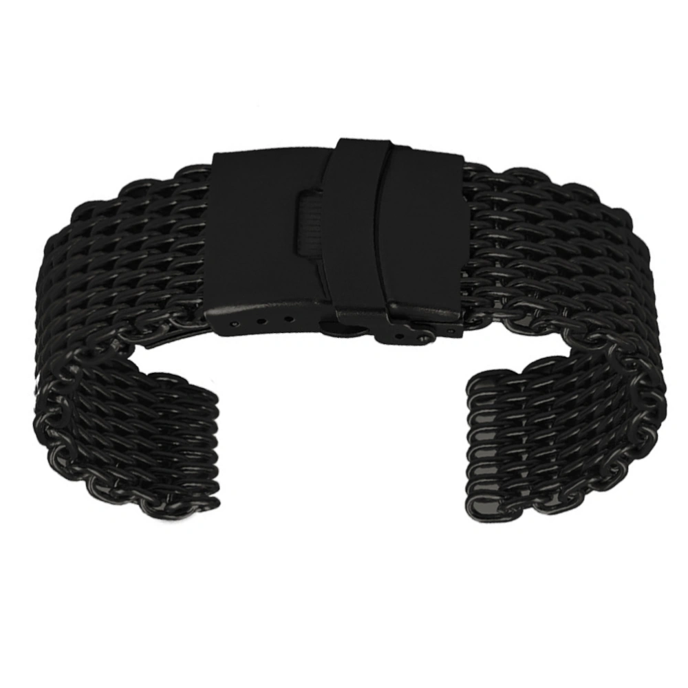 18mm Shark Mesh Stainless Steel Watch Band Strap Folding Clasp Watchband (Long Pattern Black)