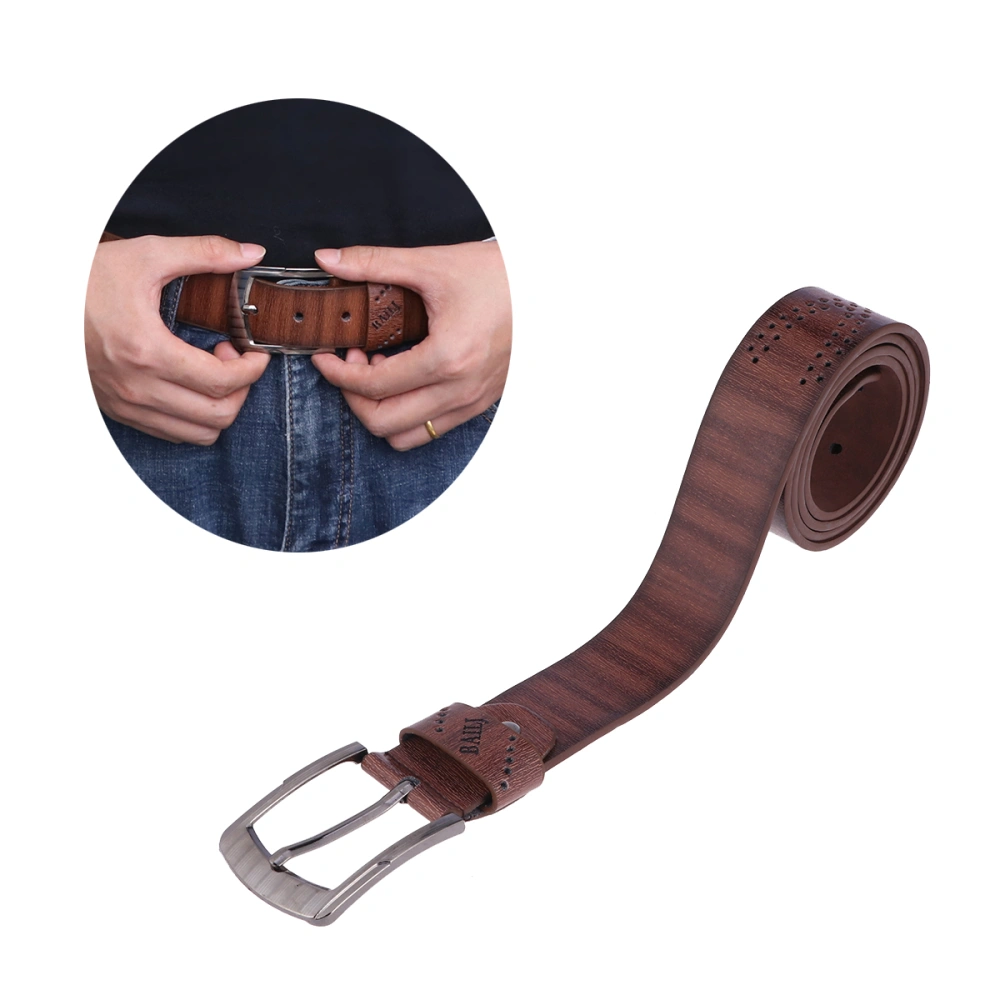 Men PU Leather Belt Pin Buckle Belt Retro Hollow Out Strap Vintage Fancy Jeans Belt (Coffee)