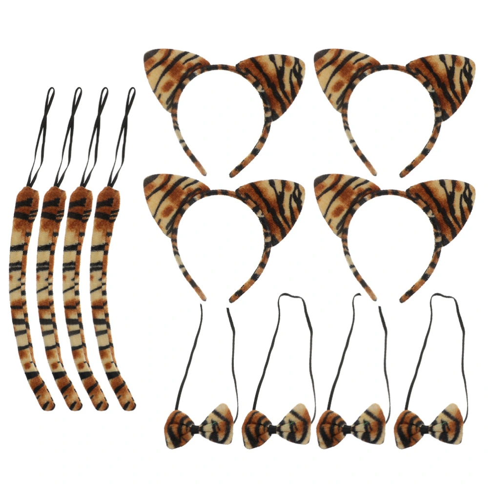 4Sets Tiger Ear Hair Hoops Tie Tail Performance Dancing Costume Accessory