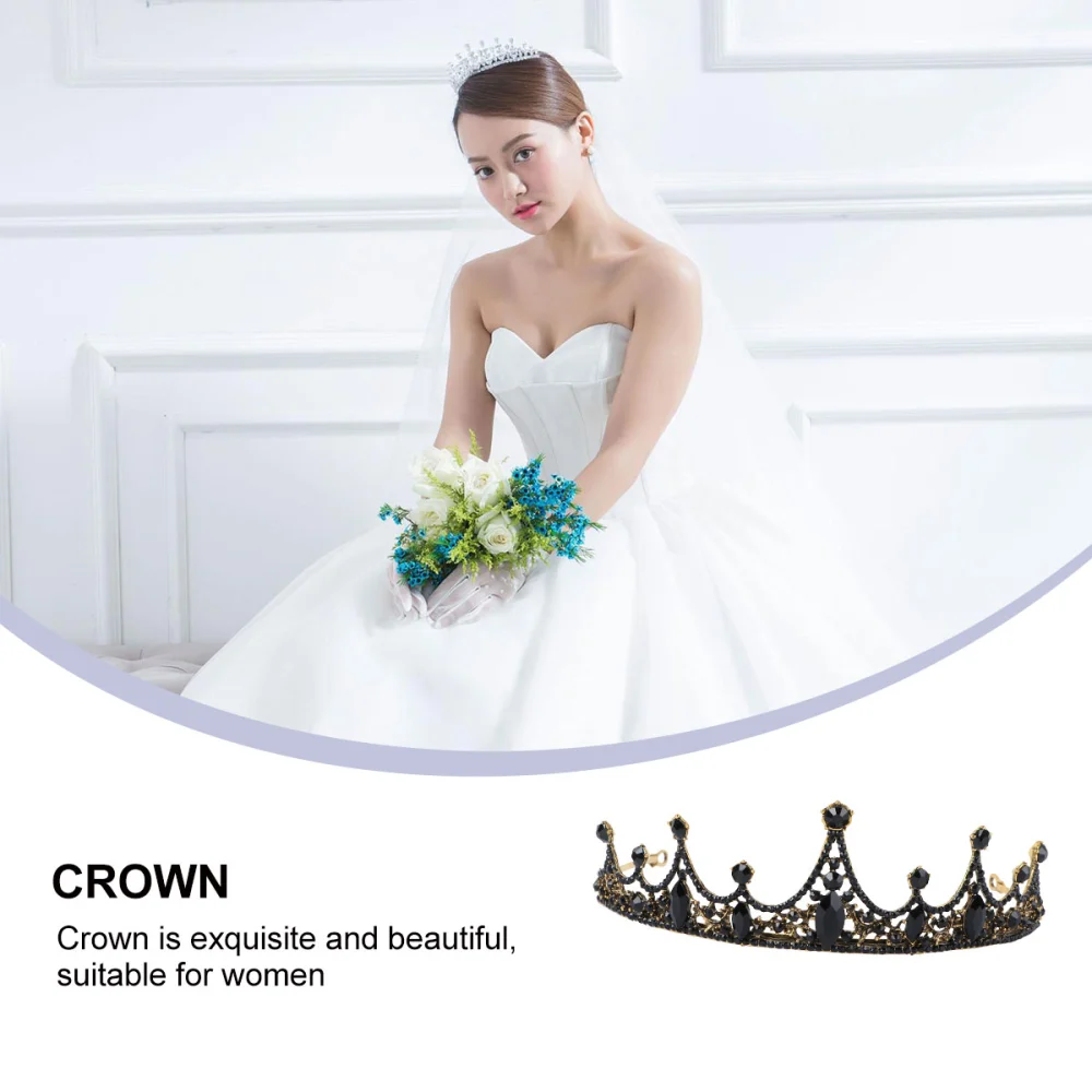 1Pc Baroque Style Bridal Crown Black Elegant Crown Wedding Dress Accessory