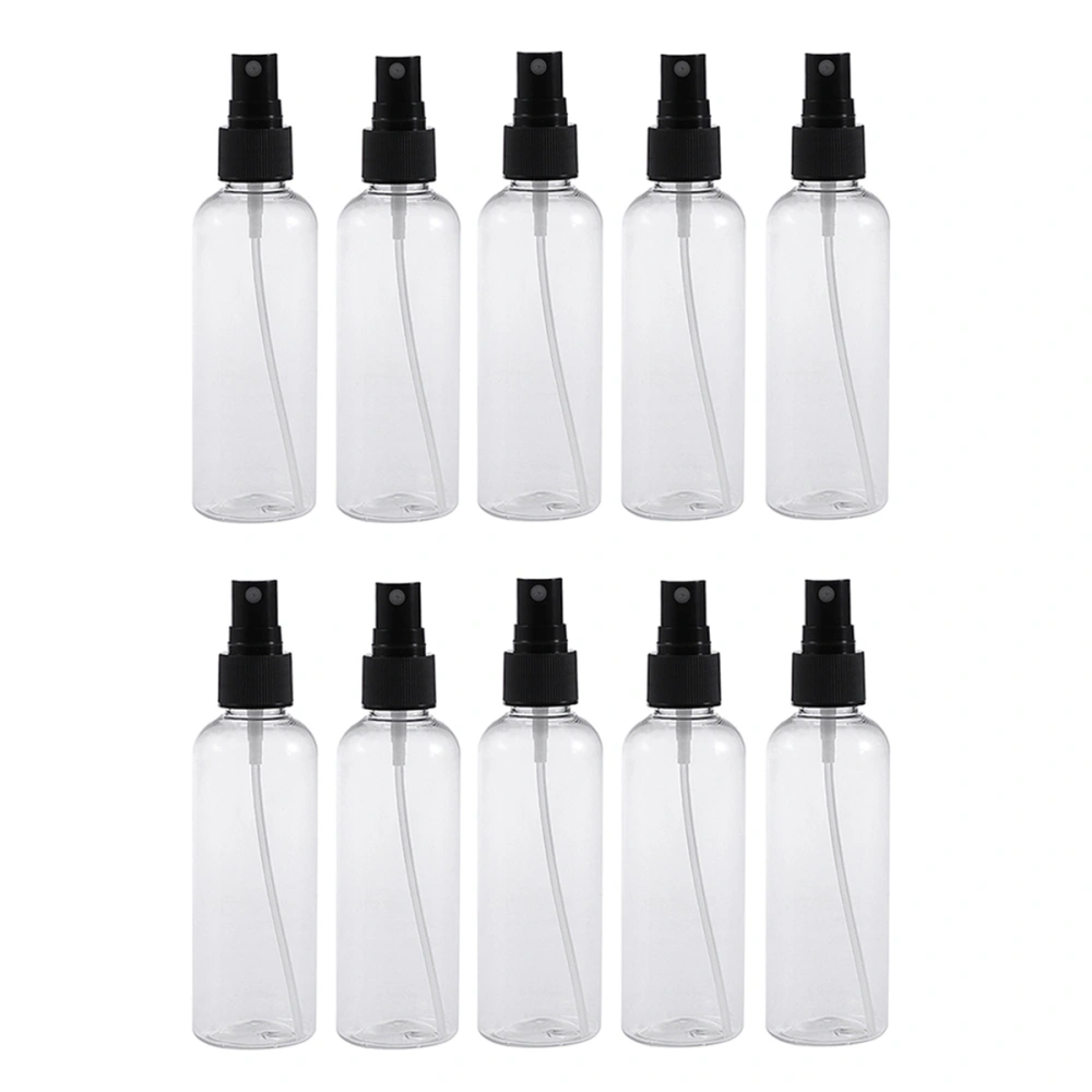 10pcs 100ML Plastic Empty Spray Bottle for Make Up and Skin Care Refillable Travel Use (Transparent Bottles with Black Sprayer)