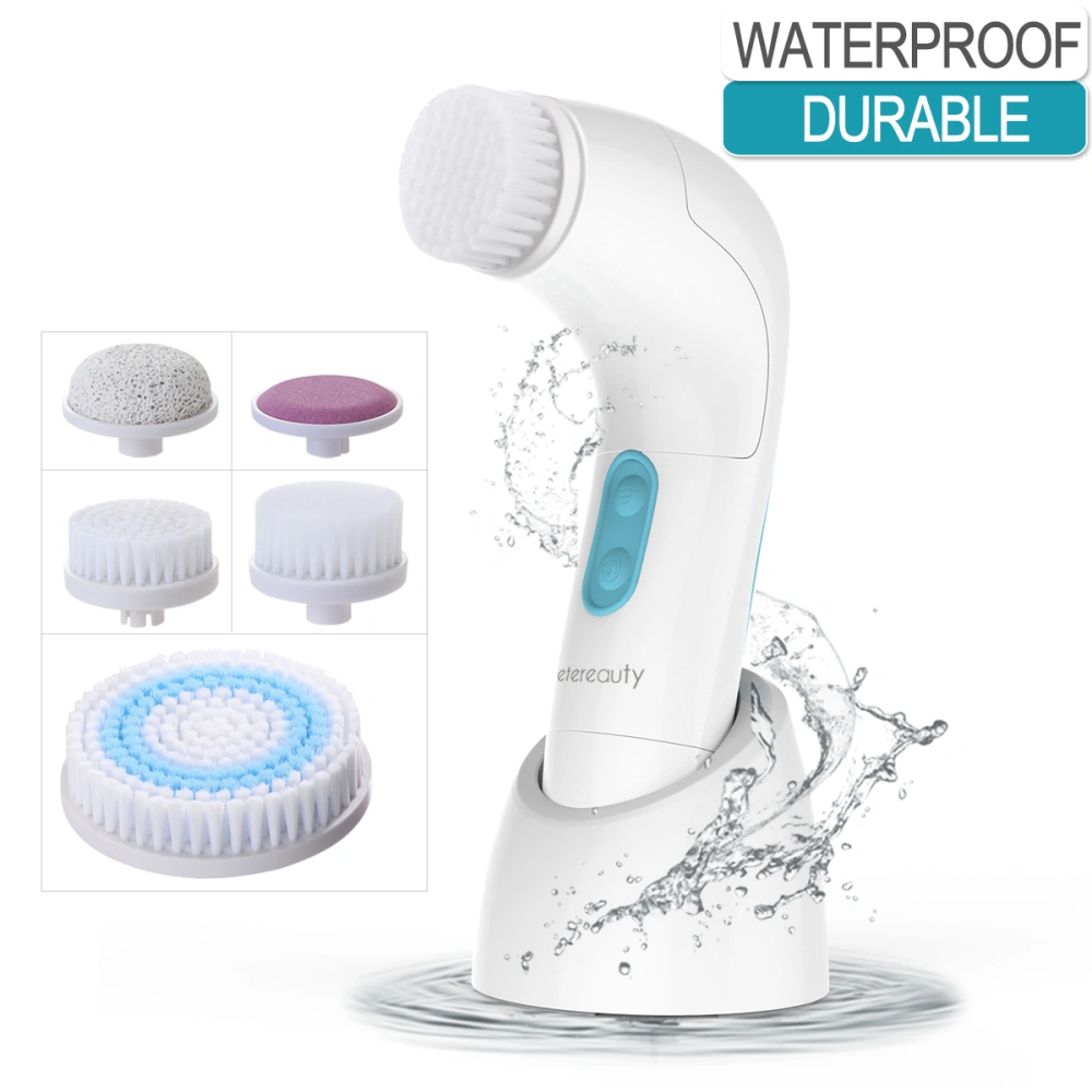 ETEREAUTY SR-03G 5 in 1 Waterproof Electric Facial and Body Cleansing Brush with 5 Brush Heads for Removing Blackhead Exfoliating and Massaging