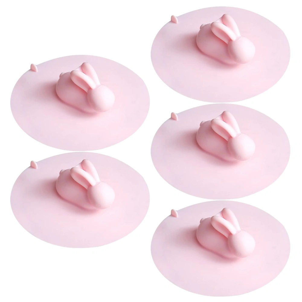 5pcs Silicone Sink Plug Rabbit Shape Sink Drain Cover Sink Strainer Plug Strainer Covering Pad for Kitchen Bathroom (S Size, Pink)