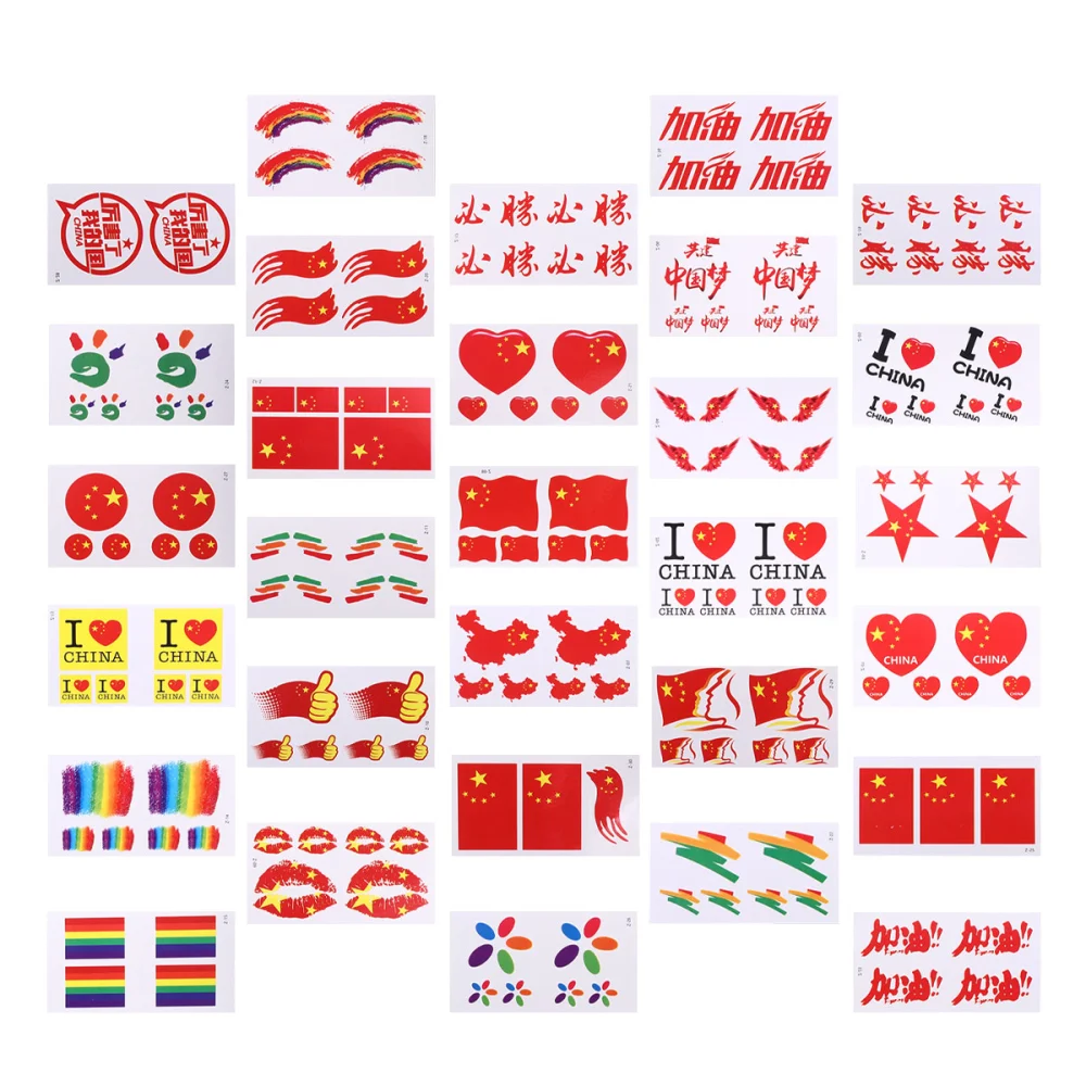 2 Sets Chinese Flag Temporary Tattoos National Flag Sticker Waterproof Stickers for Sports s