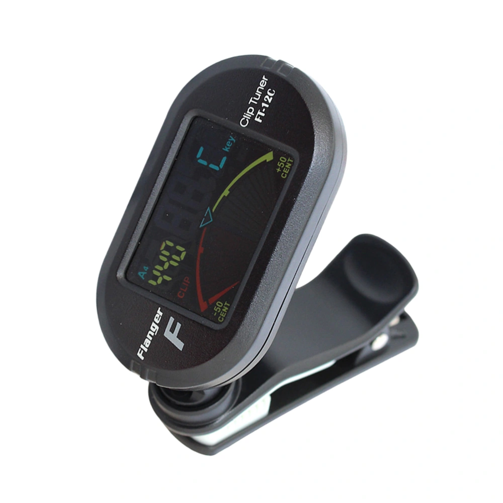 LCD Display Guitar Tuner Clip-on Universal Multiple Use Tuner for Ukulele Violin Guitar Equal Temperament (Black)