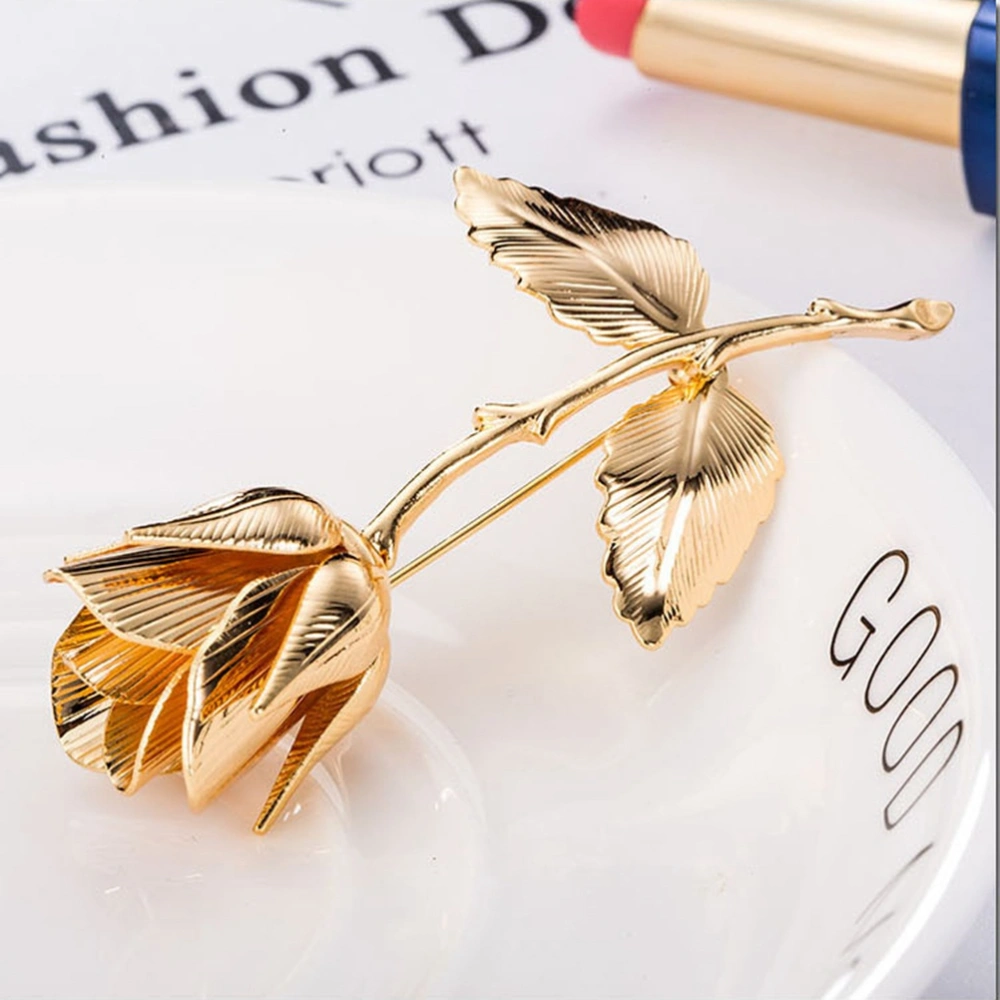 Golden Rose Brooch Flower Breastpin Metal Flower Brooch Pin Breastpin  Dress Accessories Gift for Women Girls